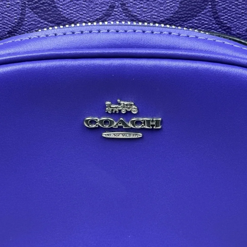 Coach Mini Court Backpack In Signature Canvas & Leather Sport Purple C8604 Logo
